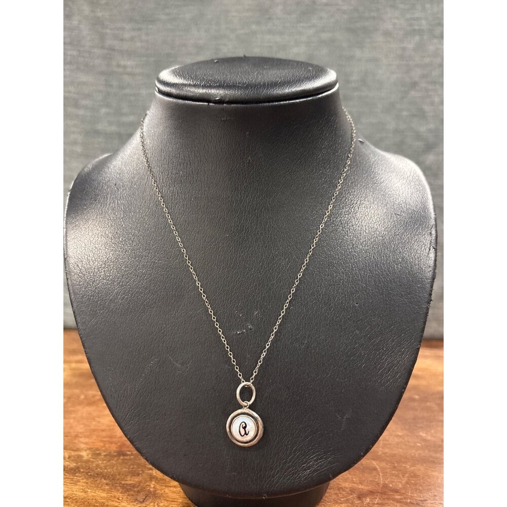 S Silver Necklace With "A" Pendant & Iridescent Detail 925 Stamped Minimalist St